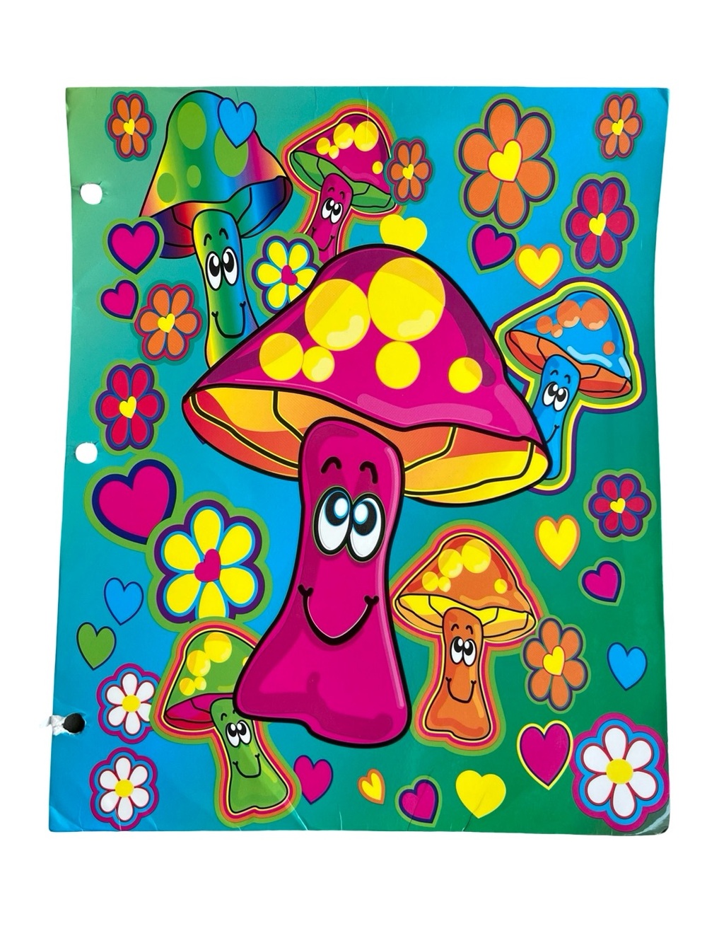 VTG 90s Mushroom Mania Trippy Groovy Folder Portfolio 1996 Kalan Flowers Hearts